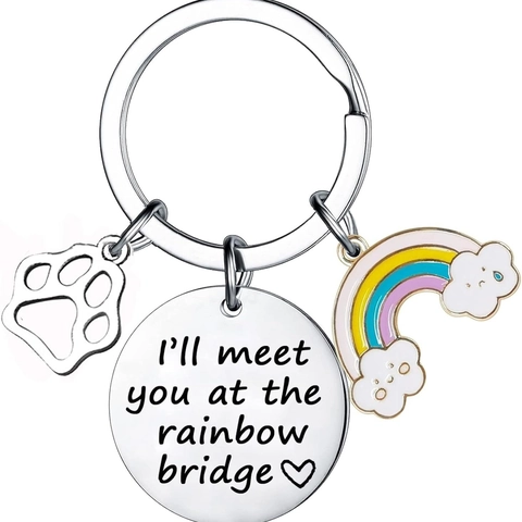 Schlüsselanhänger Aus Edelstahl Für Haustier Gedenken Mit Graviertem Regenbogenbrücke Anhänger Pfotenabdruck Geschenk Für Hundekatzen