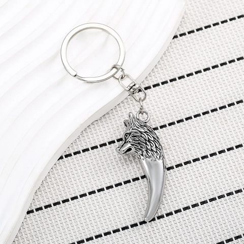 Vintage Hiphop Wolfskop Tand Metalen Sleutelhanger Antiek Zilver Zinklegering Dierlijke Hanger Sleutelring Auto Cadeau