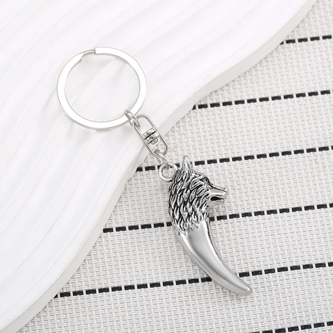 Vintage Hiphop Wolfskop Tand Metalen Sleutelhanger Antiek Zilver Zinklegering Dierlijke Hanger Sleutelring Auto Cadeau