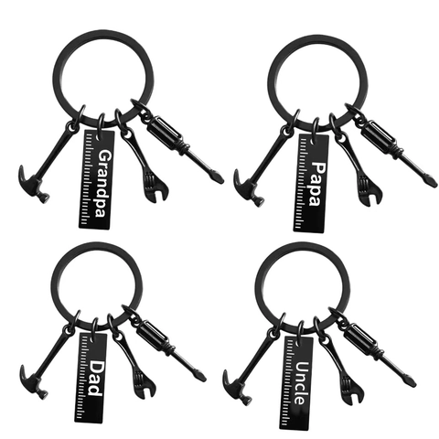 Stainless Steel Tool Keychain With Hammer Wrench Screwdriver Pendant Black Engraved Gift For Father Day Grandpa Papa Uncle