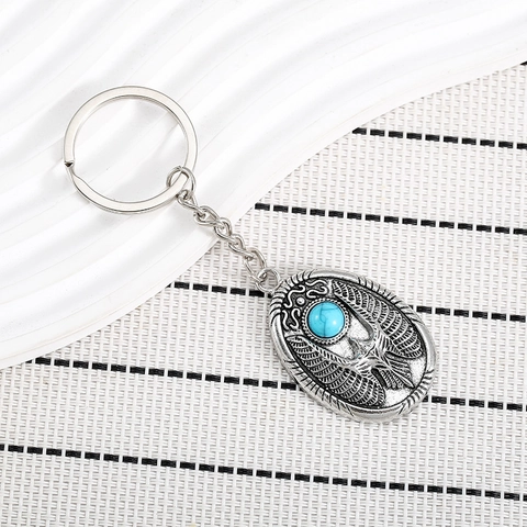 Vintage Zinklegierung Adler Skarabäus Schlüsselanhänger Ägyptischer Stil Antiksilber Blau Kunststein Schlüsselring Herren Autodekor Geschenk