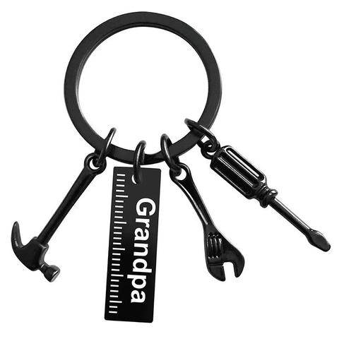 Stainless Steel Tool Keychain With Hammer Wrench Screwdriver Pendant Black Engraved Gift For Father Day Grandpa Papa Uncle
