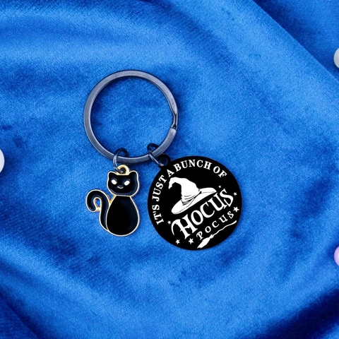 Halloween Hocus Pocus Sleutelhanger Roestvrij Staal Zwarte Kat Heksenhoed Bedeltje Filmfans Feestcadeau Accessoire