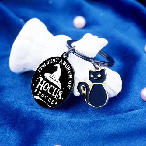Halloween Hocus Pocus Sleutelhanger Roestvrij Staal Zwarte Kat Heksenhoed Bedeltje Filmfans Feestcadeau Accessoire