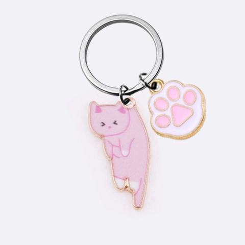 Schattige Cartoon Kat Sleutelhanger Zinklegering Druppelolie Emaille Kitty Poot Hanger Voor Schooltas Rugzak Sleutelring Decoratieve Accessoire Cadeau