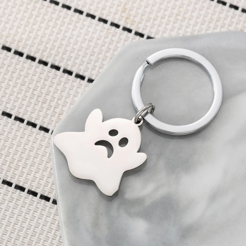 Cartoon Halloween Ghost Stainless Steel Keychain Cute Smiling Heart Crying Face Pendant For Backpack Bag Women Jewelry Gift