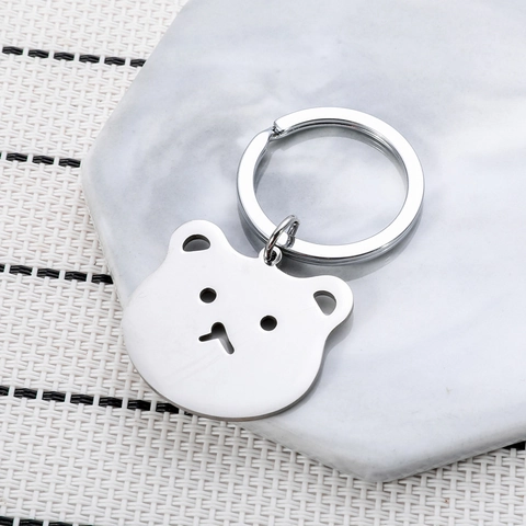 Simpatico Portachiavi in Acciaio Inossidabile a Forma di Testa di Orso Cavo Ciondolo Animale Minimalista per Zaino Borsa Scuola Studenti