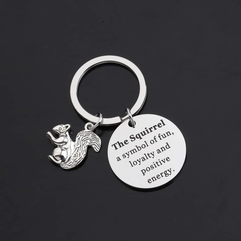 Llavero de Acero Inoxidable con Ardilla Etiqueta Redonda Grabada Regalo Inspirador para Amantes de los Animales