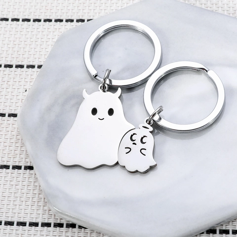 Porte-clés Créatif Ange Démon en Acier Inoxydable Pendentif Sac à Dos Fantôme Poli pour Couples Meilleurs Amis Cadeau Halloween
