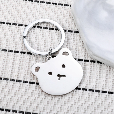 Simpatico Portachiavi in Acciaio Inossidabile a Forma di Testa di Orso Cavo Ciondolo Animale Minimalista per Zaino Borsa Scuola Studenti