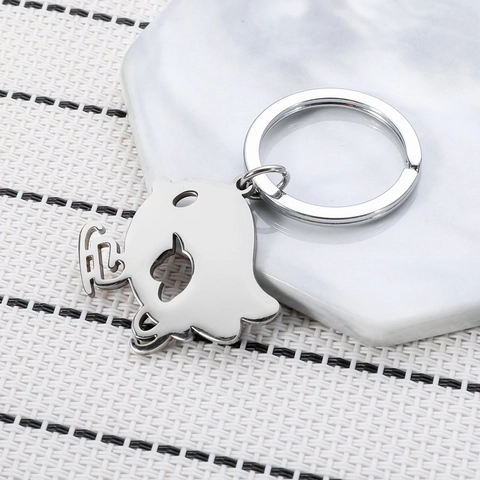 Llavero de Pájaro Patinador de Acero Inoxidable Lindo Colgante de Mochila de Animales Dibujos Animados Anillo de Metal Pulido Espejo