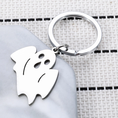 Edelstahl Geist Schlüsselanhänger Lustiges Halloween Rucksack Anhänger Tasche Charme Lustiges Geschenk Für Freunde Silber Metall Geist Schlüsselring