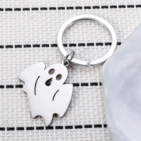 Edelstahl Geist Schlüsselanhänger Lustiges Halloween Rucksack Anhänger Tasche Charme Lustiges Geschenk Für Freunde Silber Metall Geist Schlüsselring