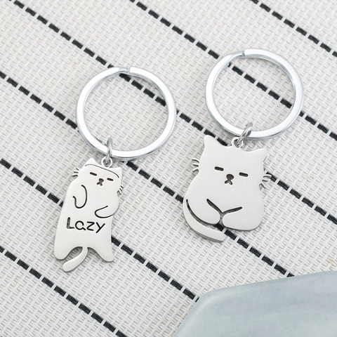 Süße Cartoon Lazy Katze Schlüsselanhänger Edelstahl Tier Schlüsselring Rucksack Anhänger Schmuck Für Paare Freunde Täglich Dekor