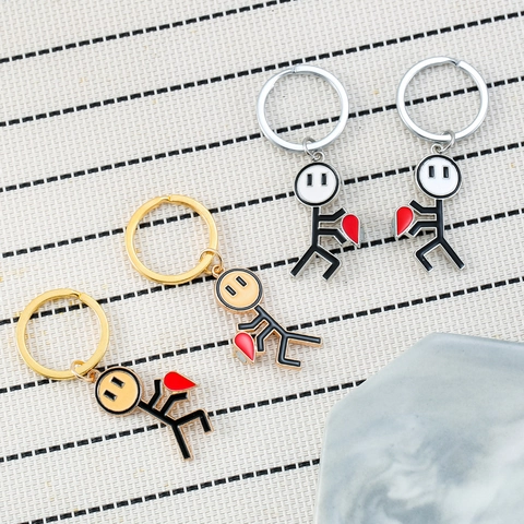 Portachiavi Stickman Magnetico a Cuore in Lega di Zinco Smaltato Graffiti Portachiavi per Coppie Regalo di San Valentino