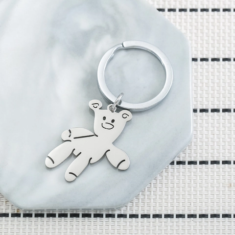 Minimalistischer Bär Schlüsselanhänger aus Edelstahl Silber Cartoon Tier Schlüsselring Anhänger Rucksack Geschenk Damen Herren