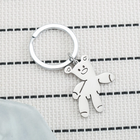 Minimalistischer Bär Schlüsselanhänger aus Edelstahl Silber Cartoon Tier Schlüsselring Anhänger Rucksack Geschenk Damen Herren