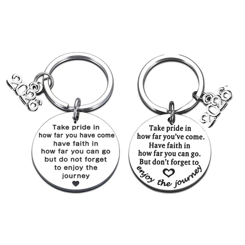 Stainless Steel Graduation Keychain Class Of 2026 Inspirational Quote Pendant Metal Key Ring For Students Graduates Friends