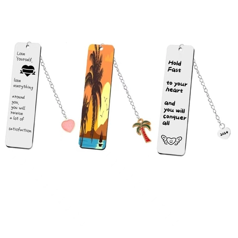 Nuevo Marcapáginas de Acero Inoxidable Con Colgante de Corazón Estilo Hawái Impresión Mar Frases Regalo Amigos 2024