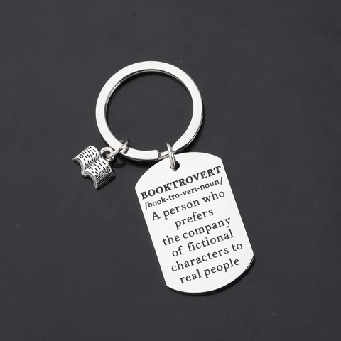Llavero de Libro de Acero Inoxidable Regalo para Amantes de la Lectura Minimalista Cita Grabada Colgante de Bolso para Estudiantes Biblioteca