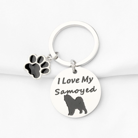 Edelstahl Hund Pfotenabdruck Schlüsselanhänger Samojede Golden Retriever Pudel Shih Tzu Sheltie Anhänger Tierliebhaber Geschenk