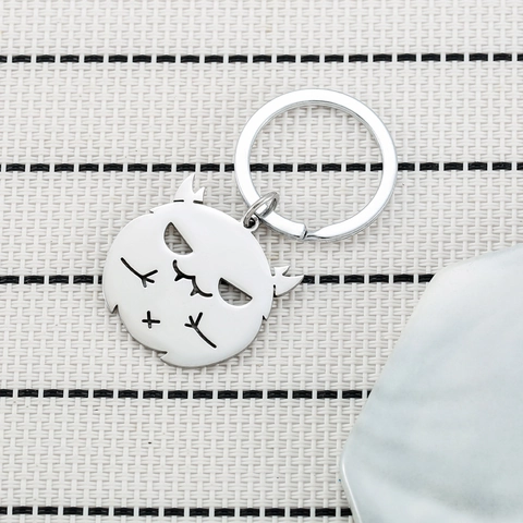 Cute Stainless Steel Devil Face Keychain For Women Men Cartoon Monster Hollow Pendant Keyring For Backpack Party Gift Jewelry