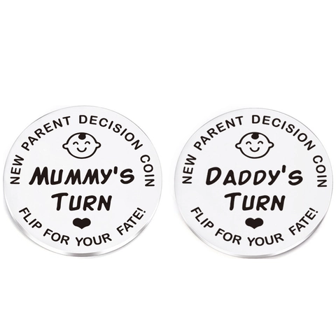 Stainless Steel New Parent Decision Coin Creative Newborn Baby Shower Gift Mommy Daddy Turn Whose Turn Flip To Decide Coin