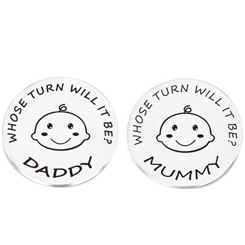 Stainless Steel New Parent Decision Coin Creative Newborn Baby Shower Gift Mommy Daddy Turn Whose Turn Flip To Decide Coin
