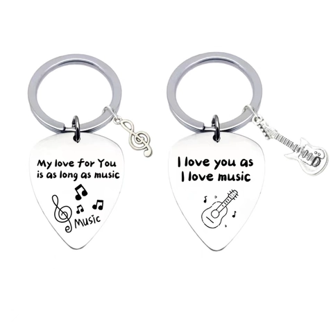 Portachiavi con Plettro per Chitarra in Acciaio Inossidabile con Ciondolo a Forma di Nota Chitarra Incisione Citazione Musicale Gioiello Regalo San Valentino