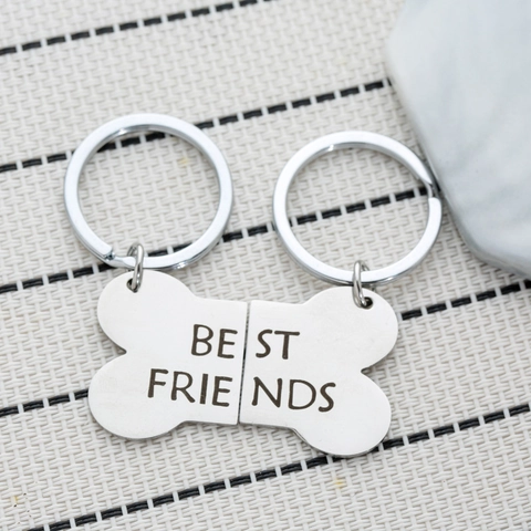 Roestvrij Staal Best Friends Puzzel Sleutelhanger Gegraveerd Hart Bot Hanger Gepolijst Zilver Sleutelring Voor Vriendschap Cadeau Sieraden