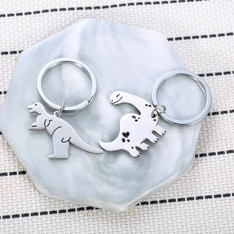 Stainless Steel Dinosaur Keychain Cute Cartoon Animal Pendant For Couple Friend Children Day Gift Silver Color Jewelry