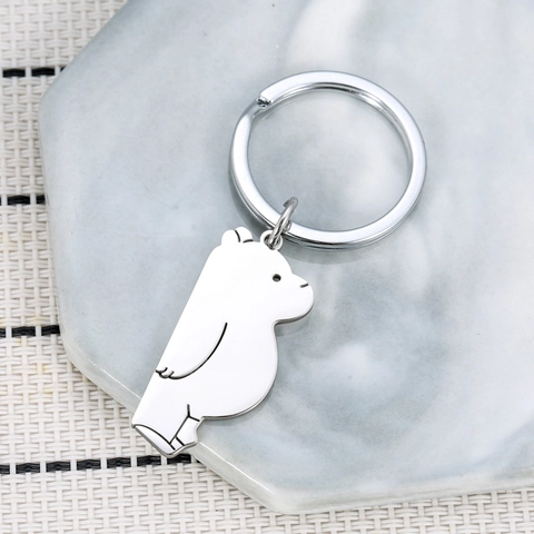 Portachiavi in Acciaio Inossidabile Minimalista con Silhouette di Orso Cartone Animato Pendente Lucidato a Specchio per Borsa