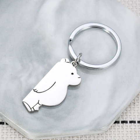 Portachiavi in Acciaio Inossidabile Minimalista con Silhouette di Orso Cartone Animato Pendente Lucidato a Specchio per Borsa
