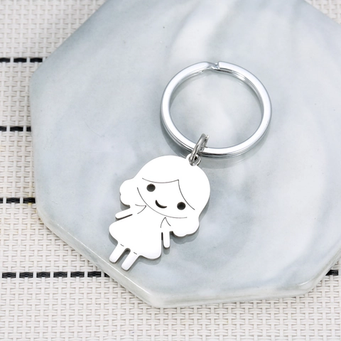 Portachiavi in Acciaio Inossidabile Con Cartoni Animati Ragazzo Ragazza Ciondolo per Zaino Regalo Minimalista Gioielli in Metallo