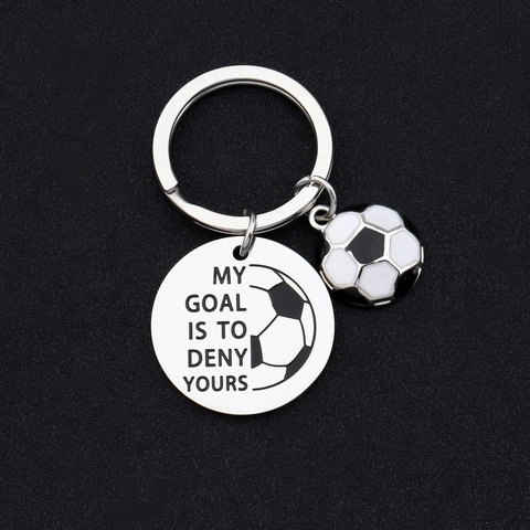 Portachiavi Motivazionale Da Calcio In Acciaio Inossidabile Con Ciondolo A Sfera Inciso My Goal Is To Deny Yours Regalo Sportivo