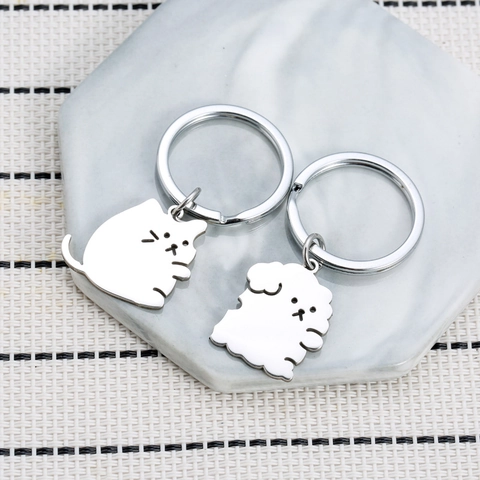 Schattige Knuffelende Kat Hond Roestvrij Stalen Sleutelhanger Voor Koppels Leuke Dierlijke Rugzak Hanger Valentijnsdag Cadeau
