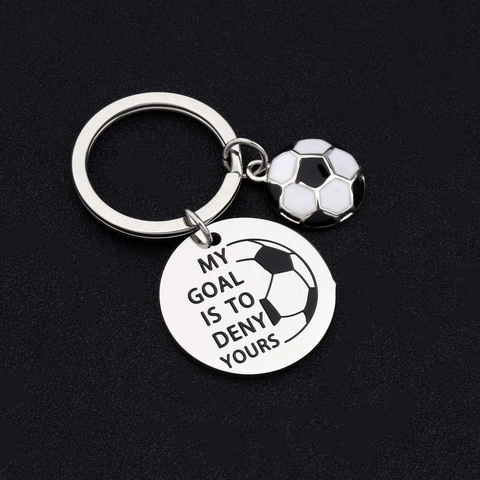 Portachiavi Motivazionale Da Calcio In Acciaio Inossidabile Con Ciondolo A Sfera Inciso My Goal Is To Deny Yours Regalo Sportivo