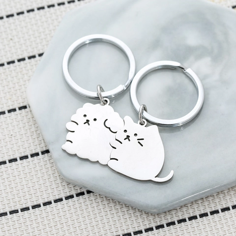 Schattige Knuffelende Kat Hond Roestvrij Stalen Sleutelhanger Voor Koppels Leuke Dierlijke Rugzak Hanger Valentijnsdag Cadeau