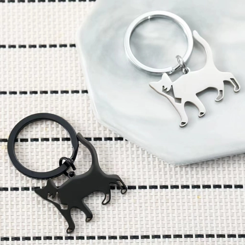 Roestvrij Staal Kat Sleutelhanger Mode Minimalistisch Kat Silhouet Hanger Sleutelring Voor Koppels Vrienden Verjaardag Valentijn Cadeau
