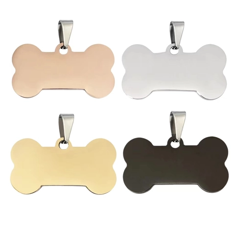 Placa de Identidad para Mascotas de Acero Inoxidable Forma Hueso Cabeza Gato Colgante Anti-pérdida para Perros Gatos Pulido Espejo Oro Plata Negro Oro Rosa