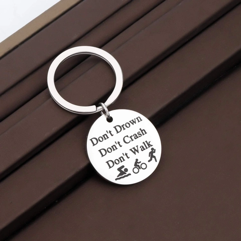 Porte-clés Triathlon en Acier Inoxydable Pendentif Sportif Motivant Don't Drown Crash Walk Gravé au Laser pour Cadeau Athlète