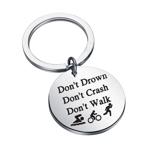 Porte-clés Triathlon en Acier Inoxydable Pendentif Sportif Motivant Don't Drown Crash Walk Gravé au Laser pour Cadeau Athlète