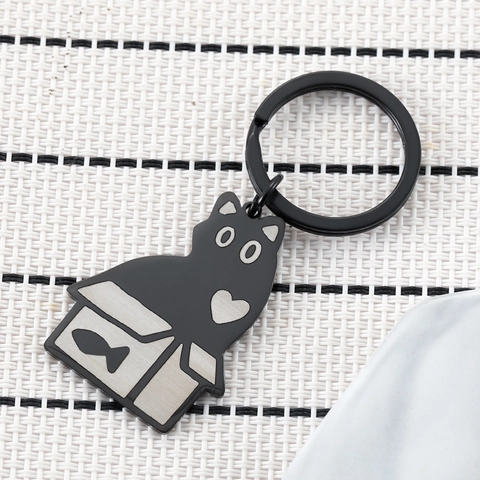 Simpatico Portachiavi Gatto Nero In Scatola In Acciaio Inossidabile Cartone Animato Regalo Per Amanti Animali Ciondolo Per Borsa Accessorio Zaino