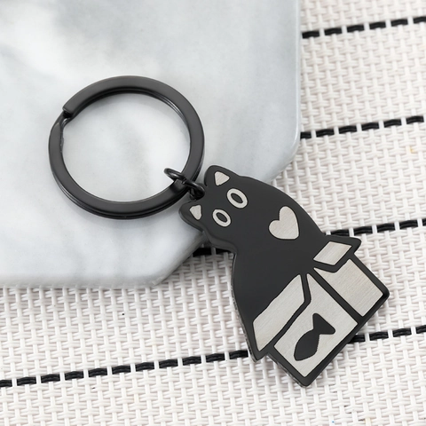 Simpatico Portachiavi Gatto Nero In Scatola In Acciaio Inossidabile Cartone Animato Regalo Per Amanti Animali Ciondolo Per Borsa Accessorio Zaino