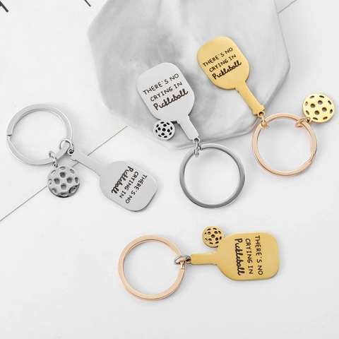 Llavero de Acero Inoxidable con Paleta de Pickleball Colgante Deportivo Grabado Anillo de Llave de Coche para Amantes de los Deportes Regalo