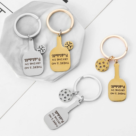Llavero de Acero Inoxidable con Paleta de Pickleball Colgante Deportivo Grabado Anillo de Llave de Coche para Amantes de los Deportes Regalo