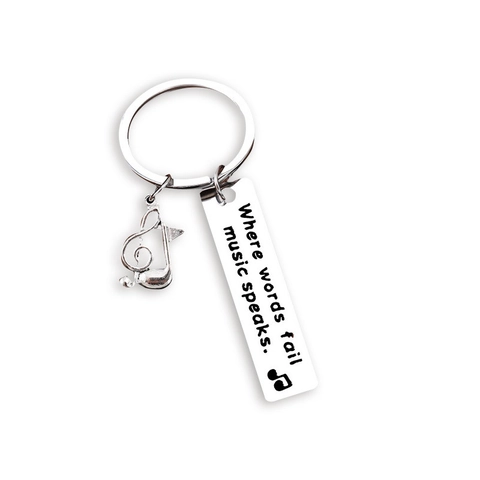 Schlüsselanhänger Aus Edelstahl Mit Musiknote Und Zitat Where Words Fail Music Speaks Inspirierendes Geschenk Für Musikliebhaber