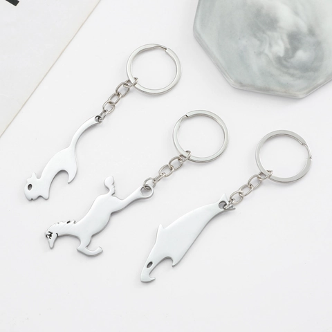 Stainless Steel Creative Silhouette Keychain With Bottle Opener Function Men Women Animal Shape Metal Key Ring Portable Beer Opener Business Gift
