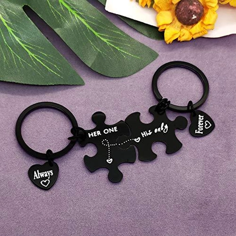 Edelstahl Puzzle Schlüsselanhänger HER ONE His Only Gravur Herz Anhänger Schlüsselring Valentin Hochzeit Geschenk Für Paare