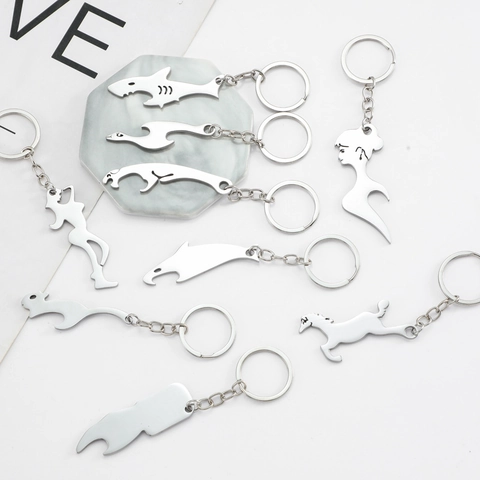 Stainless Steel Creative Silhouette Keychain With Bottle Opener Function Men Women Animal Shape Metal Key Ring Portable Beer Opener Business Gift